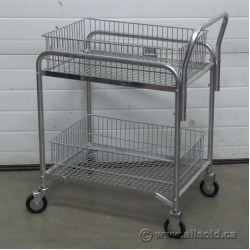 Metal 2-Tier Double Basket Rolling Wire Mail Cart, 30 x 20